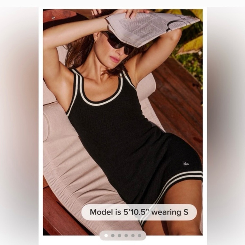 ALO Yoga Tennis Club Sweater Knit Dress - Black/ Ivory-L